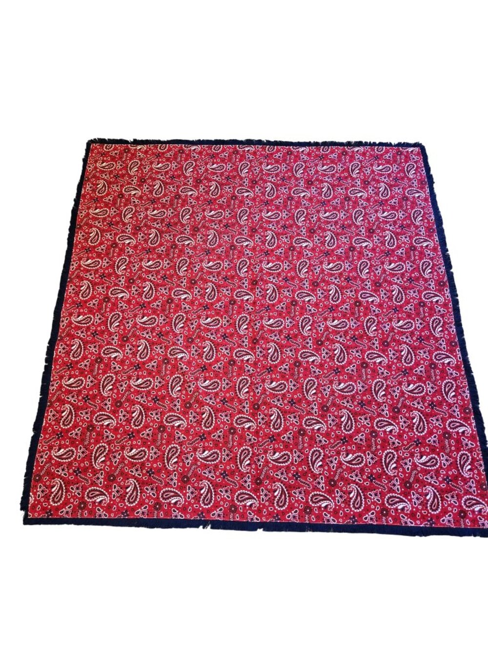 Tommy Bahama America Patriotic Red White Blue Paisley Fringe Table Cloth Cotton